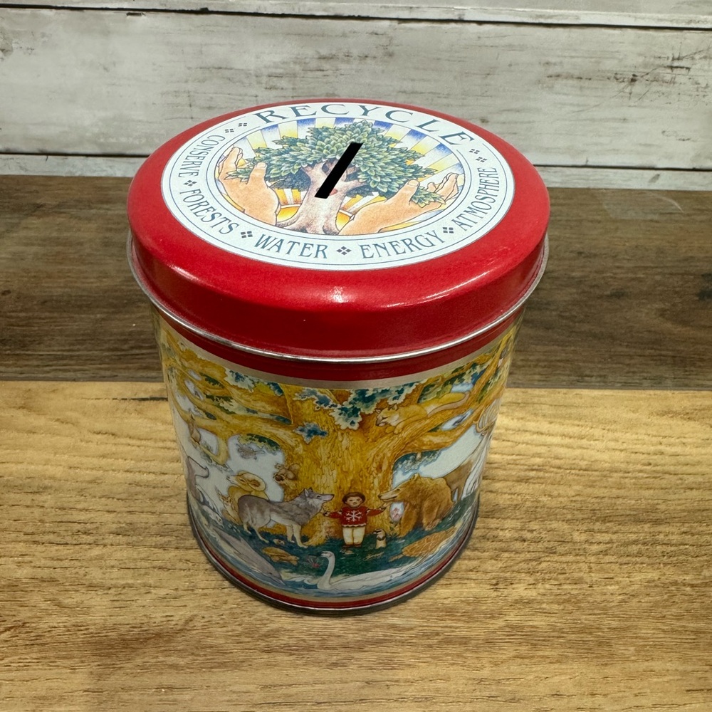 Storage Tin Money Bank Vintage 1990 Judith Ann Griffith Save Our Planet Earth Da